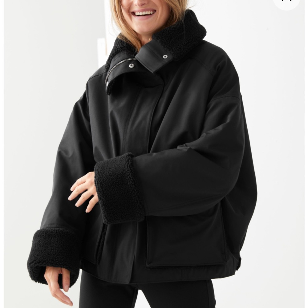Other Stories Oversized Boxy Shearling Jacket XS